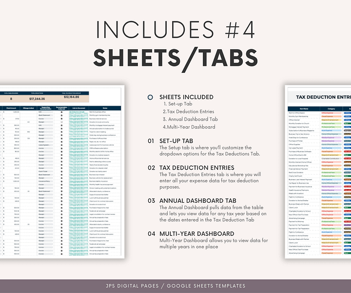Australian Tax Deductions Tracker & Dashboard Spreadsheet, Google Sheets Template product image (2)