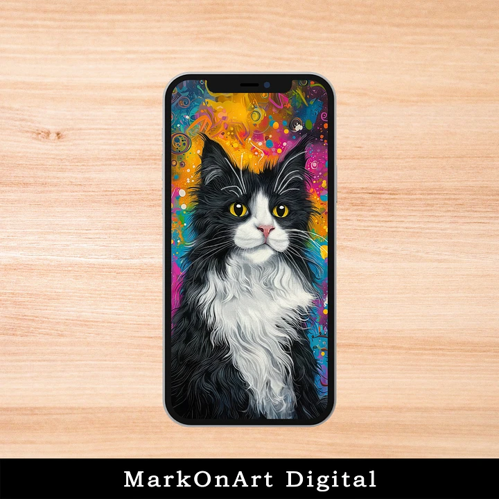 Whimsical Tuxedo Cat Art For Mobile Phone Wallpaper or Lock Screen | High Res for iPhone or Android Cellphones product image (1)