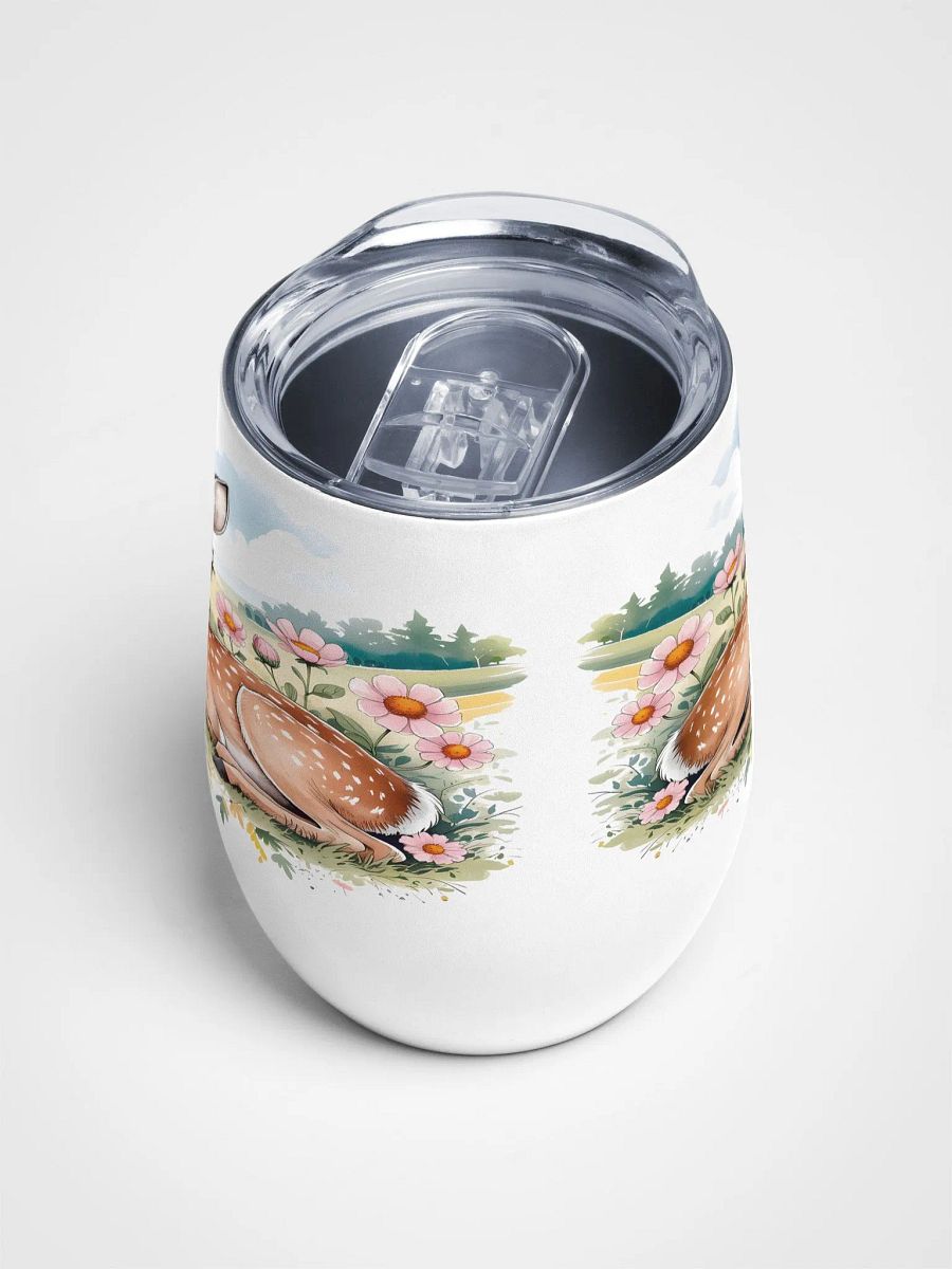Gentle Fawn in Daisies 12 Oz Wine Tumbler – Dreamy Watercolor Deer & Wildflower Design product image (3)