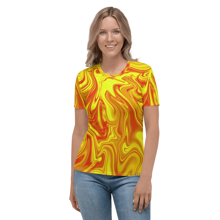 Women's Crew Neck Tshirt - Yellow and Red Digital Fluid Art product image (1)