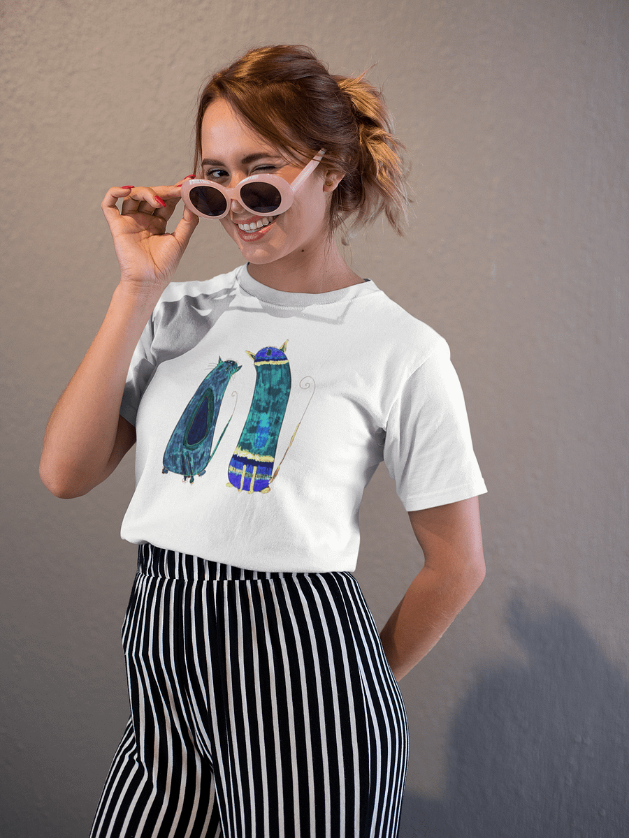 Abstract Green and Blue Singing Cats T-Shirt product image (4)