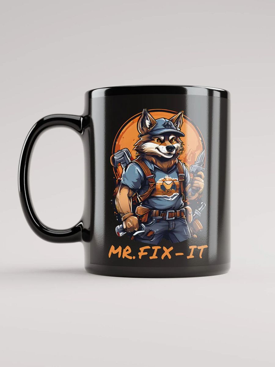Mr. Fix-It Funny Cartoon Wolf Handyman Black Glossy Mug - Unique Two-Sided Print Gift for DIY Enthusiasts product image (12)