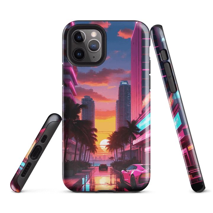 Neon Sunset Drive iPhone Tough Case - Retro Cityscape Design product image (3)