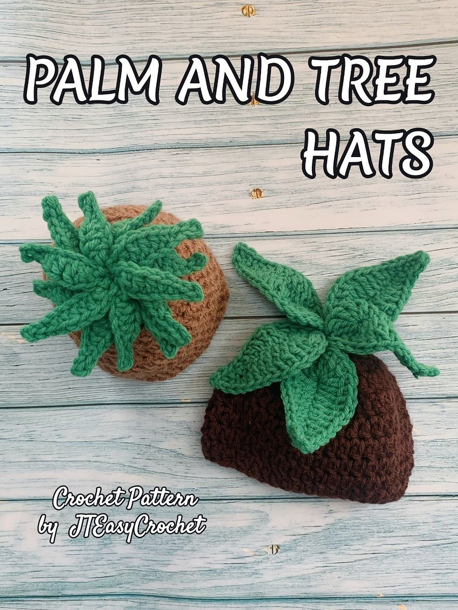 Plant Hat Crochet Patterns with Photos, 2 in 1 Tree and Palm Beanies With Leaves, PDF Instant Download product image (5)