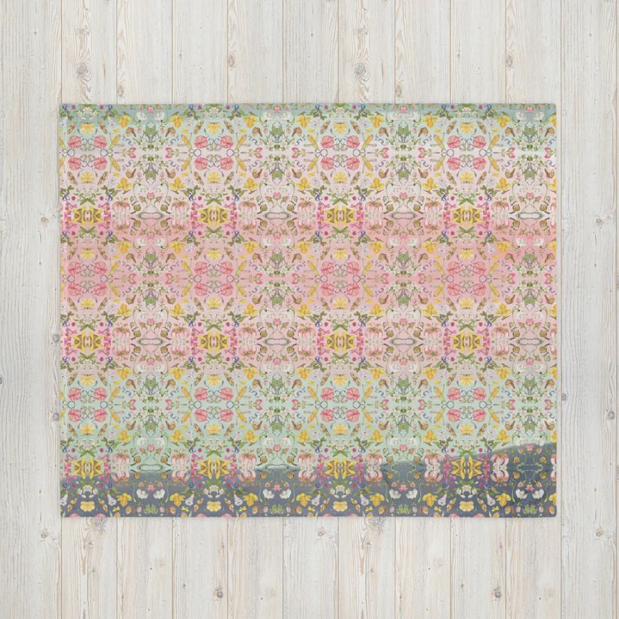 Exotic Blooming Floral Butterfly Pink/Mint Stripe Throw Blanket product image (5)