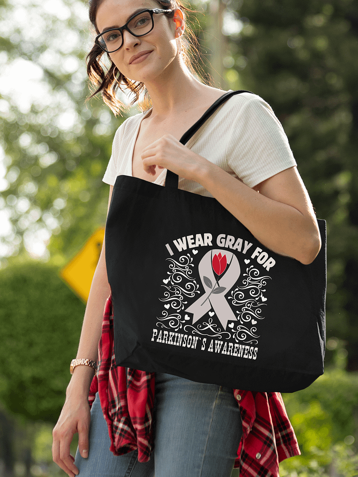 I Wear Gray For Parkinson`s Awareness, Flourish Eco Tote Bag product image (1)