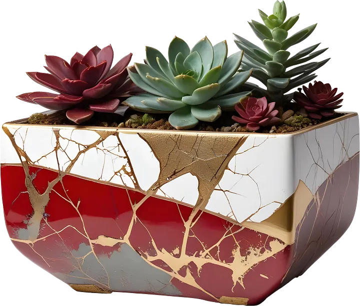 Kintsugi Harmony – Red and White Succulent Planter PNG product image (1)