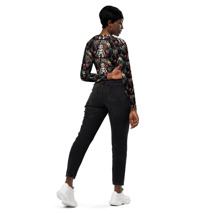 Midnight Veil Designs Gothic All-Over Print Long Sleeve Crop Top - Lost Souls Black product image (6)