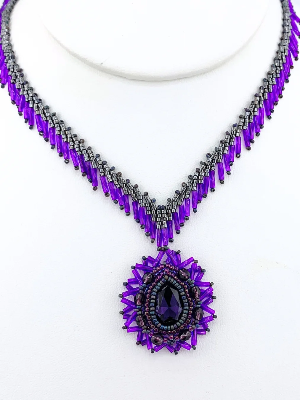 Crystal Mirage Hand Beaded Crystal Pendant Necklace - Purple product image (1)