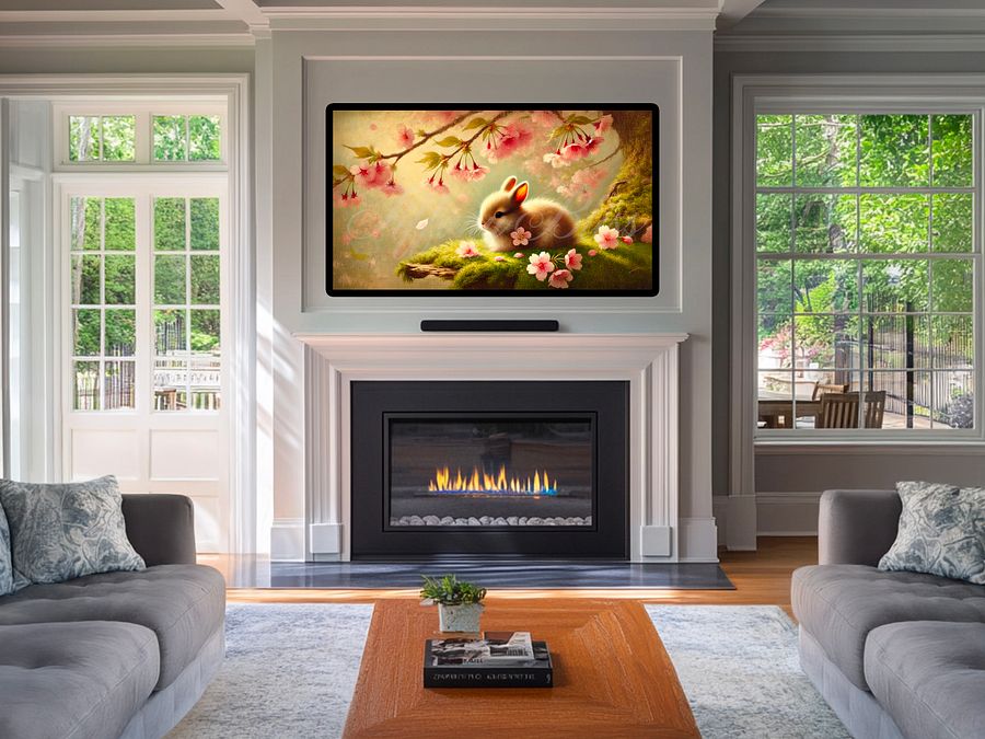 Spring Samsung Frame TV Art, Cherry Blossom Bunny Painting, Easter, Digital Download product image (3)