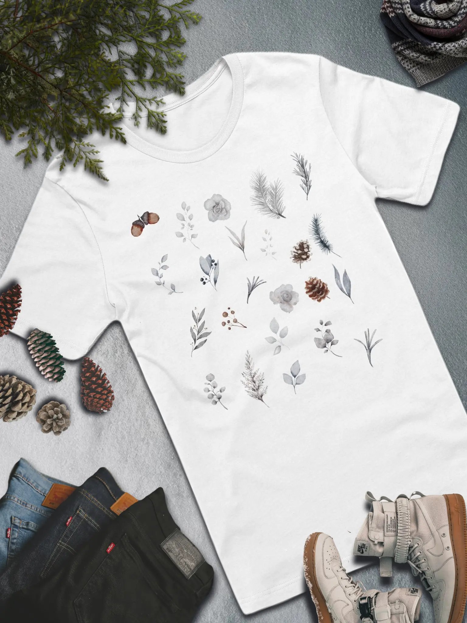 Winter Foliage Collection T-Shirt – Elegant Nature-Inspired Fashion product image (1)