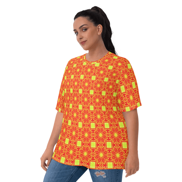 Abstract Repeating Orange Flower Ladies T Shirt product image (1)