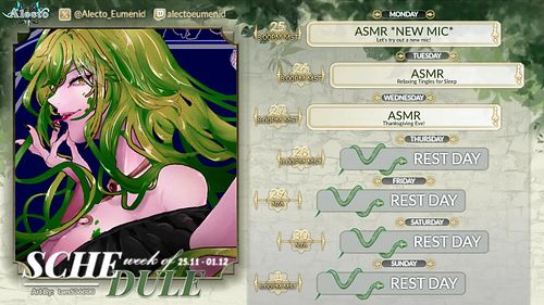 🐍 SCHEDULE NOV 25 - DEC 1🐍 

Thank you guys again for the fun week!

Due to the holidays, the schedule is a little different ...