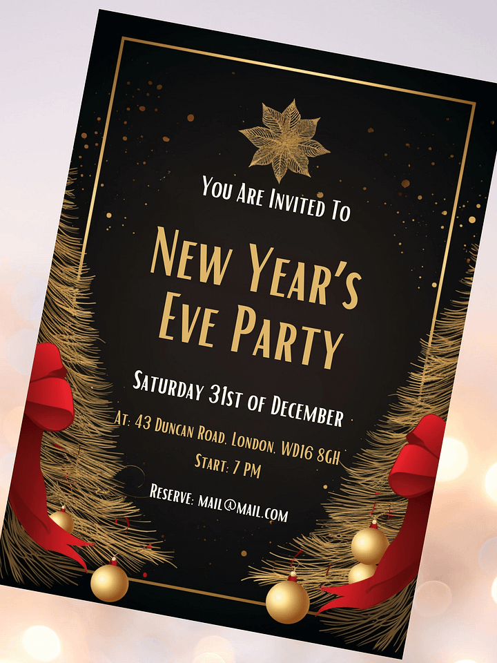 New Year's Eve Red and Gold Party Invitation | Editable in Canva | New Years Party Printable Template | Holiday Invitation | Canva Edit product image (1)