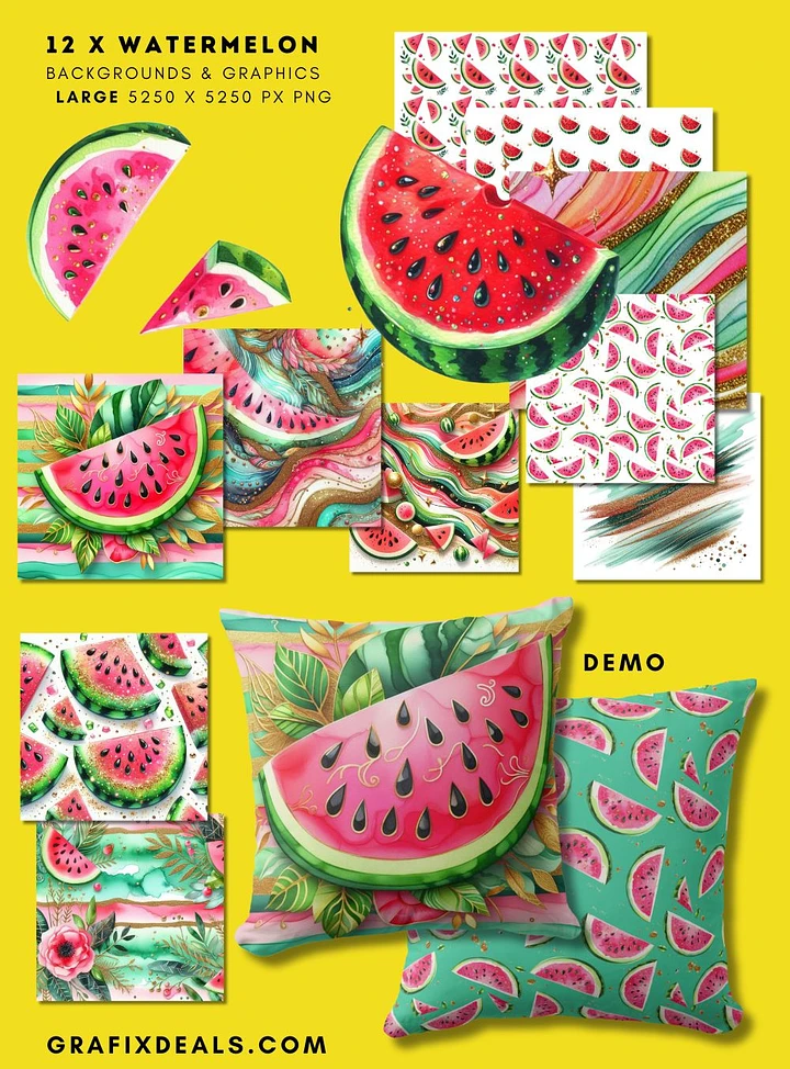 $1 Graphics Bundle - 12 x Watermelon Graphics - Commercial POD Use product image (1)