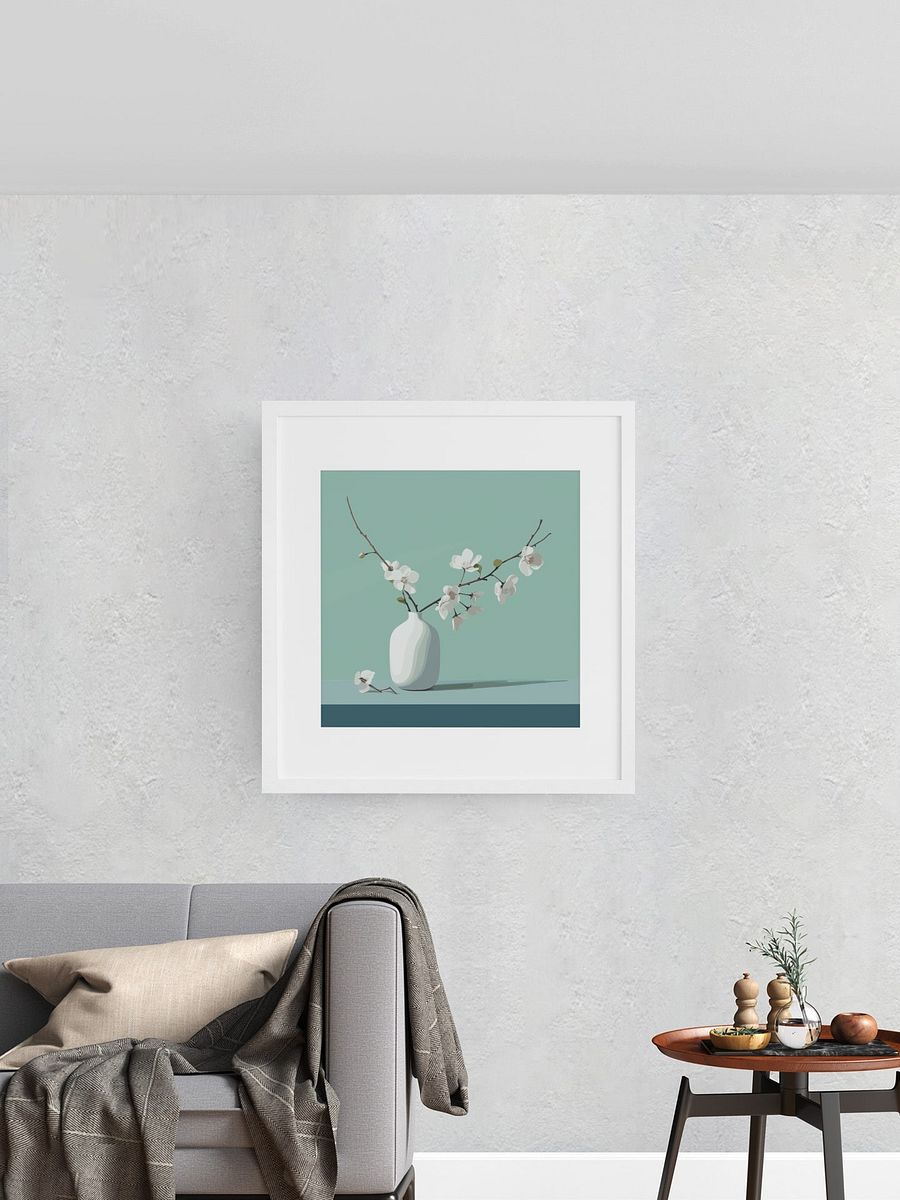 Serenity Blooms Art Poster - Simplistic White Vase with Delicate Flowers, Peaceful Botanical Print, Tranquil Home and Office Decor product image (1)