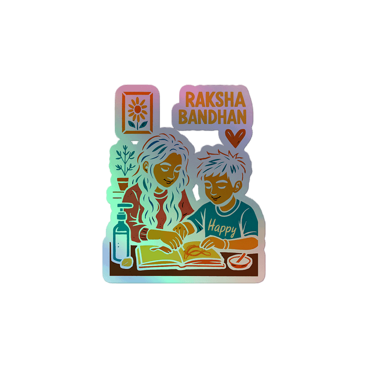 Raksha Bandhan Sister-Brother Collaboration: Vibrant Cultural Art Holographic Sticker product image (2)