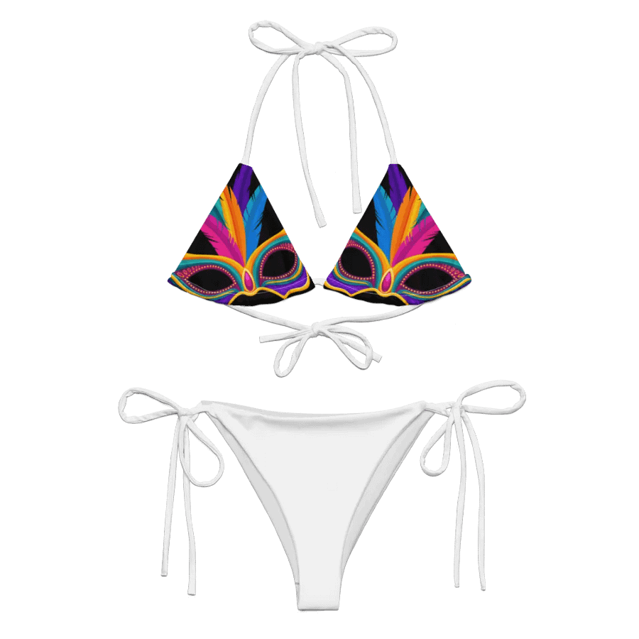 Low Rise Cheeky String Bikini, Mardi Gras Top, White Bottoms product image (8)