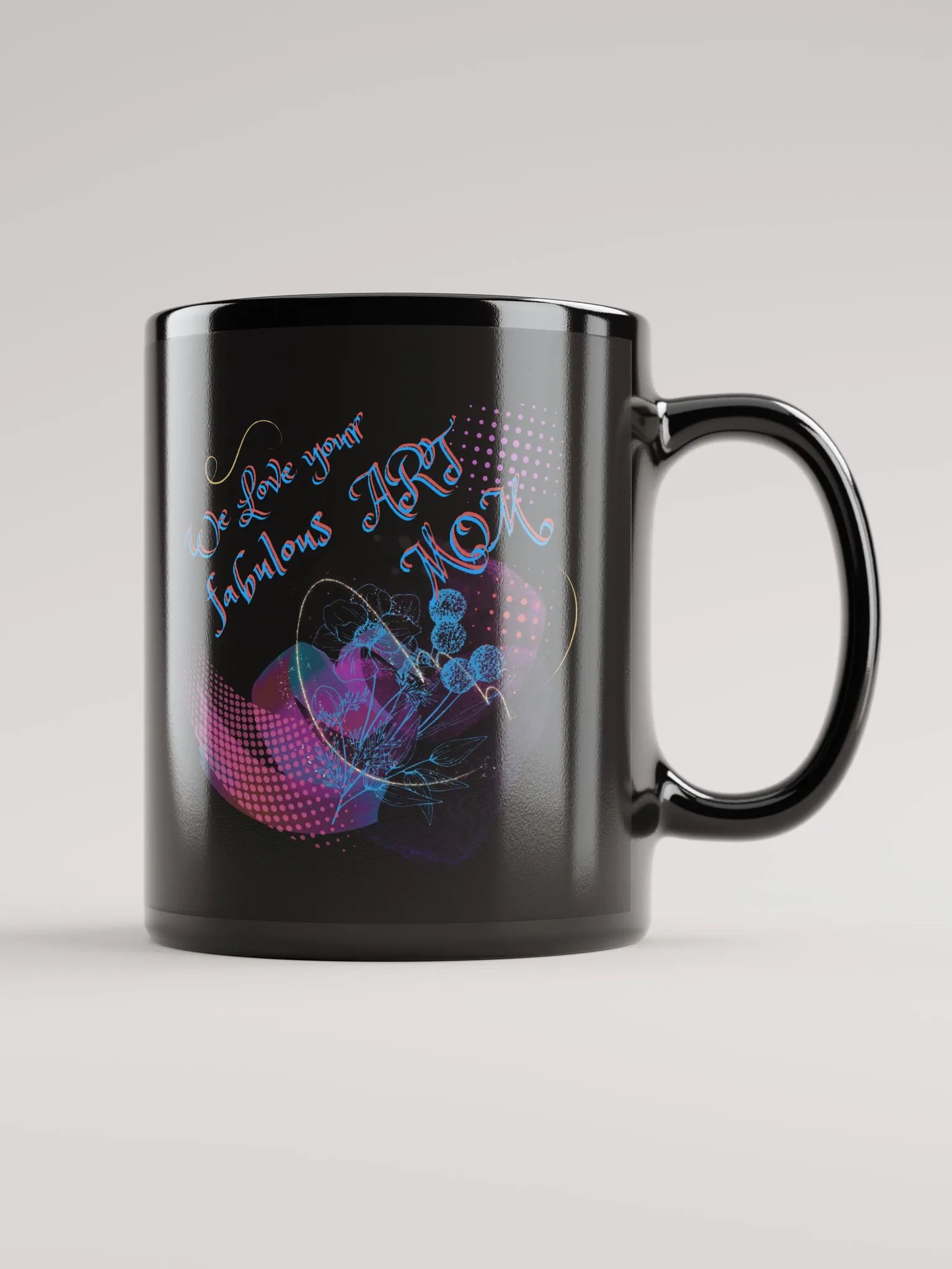 Trendy Black coffee mug for the artist in your family. Creative design ‘Love Your Fabulous Art’ Perfect gift for artist friend, mom product image (1)