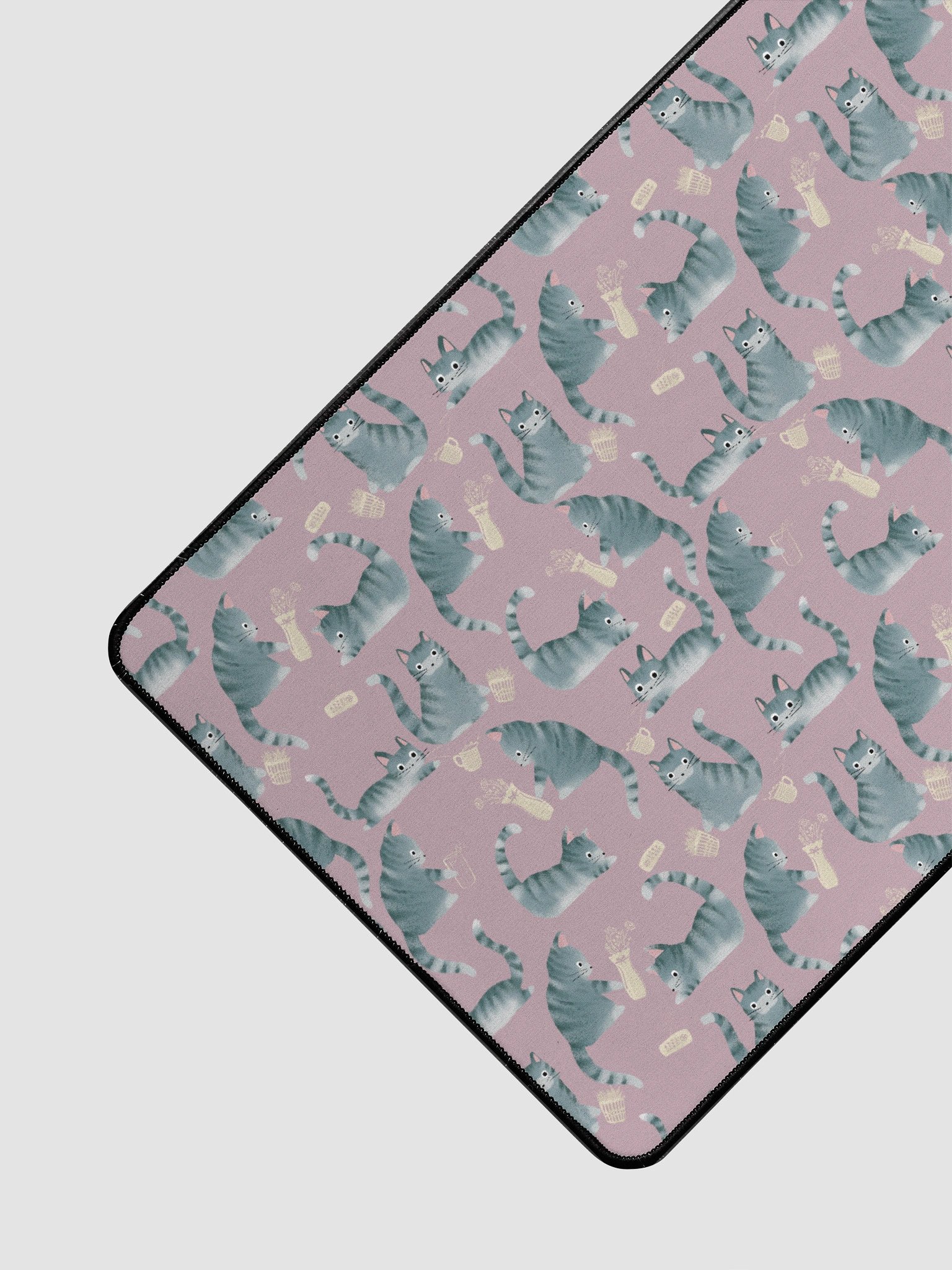 Bad Grey Tabby Cats Knocking Stuff Over Patterned Desk Mat, Pink product image (3)