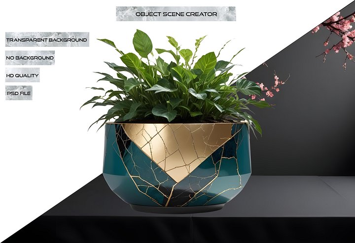 Kintsugi Harmony – Planter with Vibrant Foliage PNG product image (2)