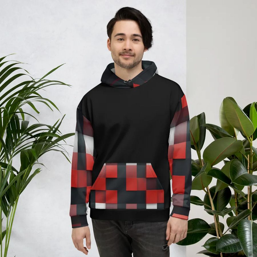 Black And Red Squares Unisex Hoodie product image (4)