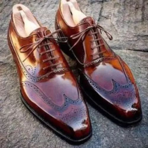 Handmade Leather Oxford Brown Wingtip Brogue Lace Up Formal Dress Shoes For Men product image (1)
