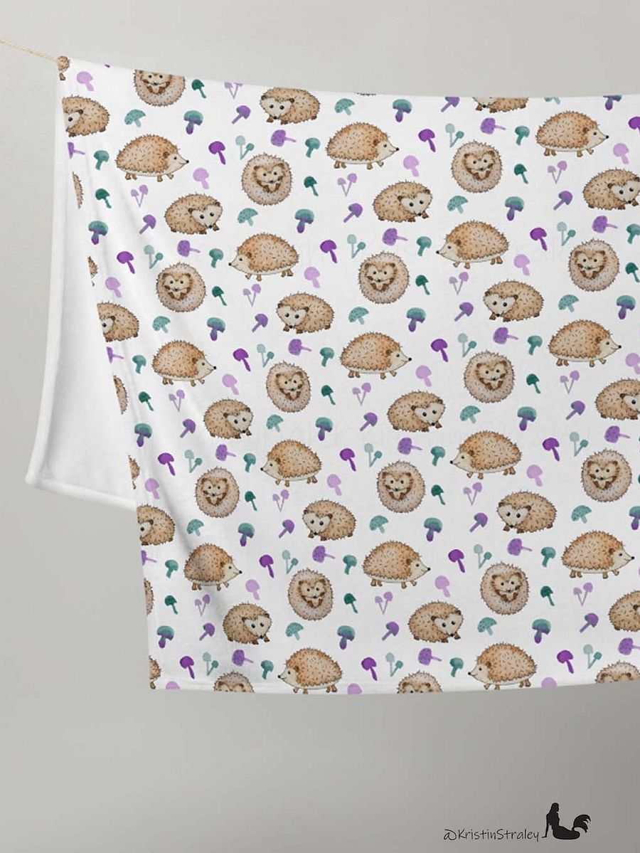 Hedgehogs & Mushrooms Fleece Throw Blanket product image (3)