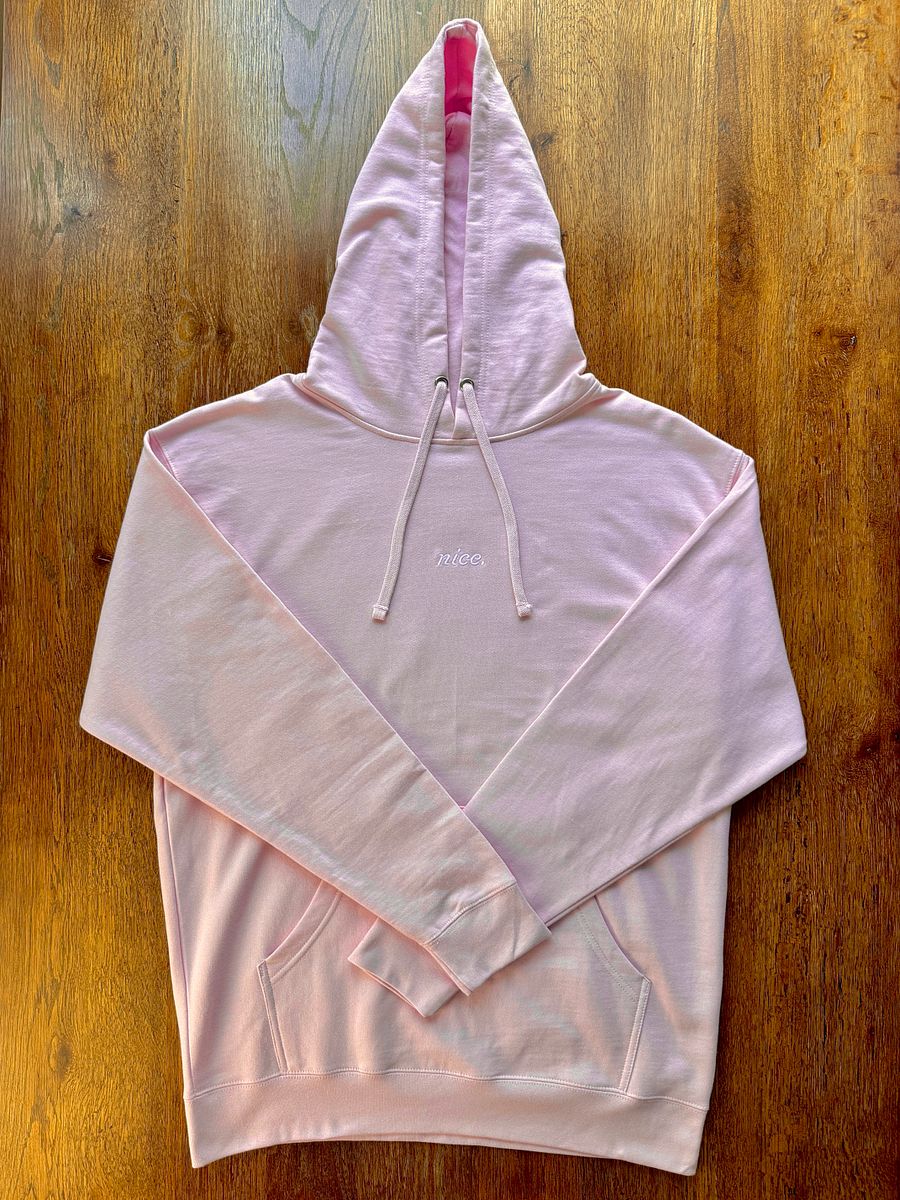 Nice. Embroidered Hoodie (Pink/White) product image (1)