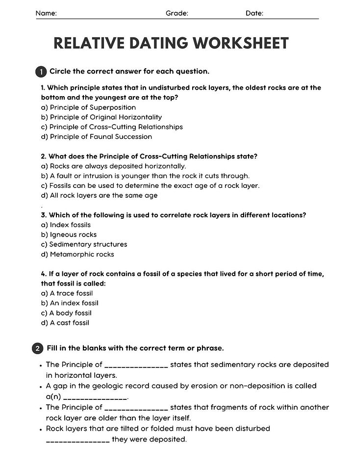 Relative Dating Worksheet product image (1)