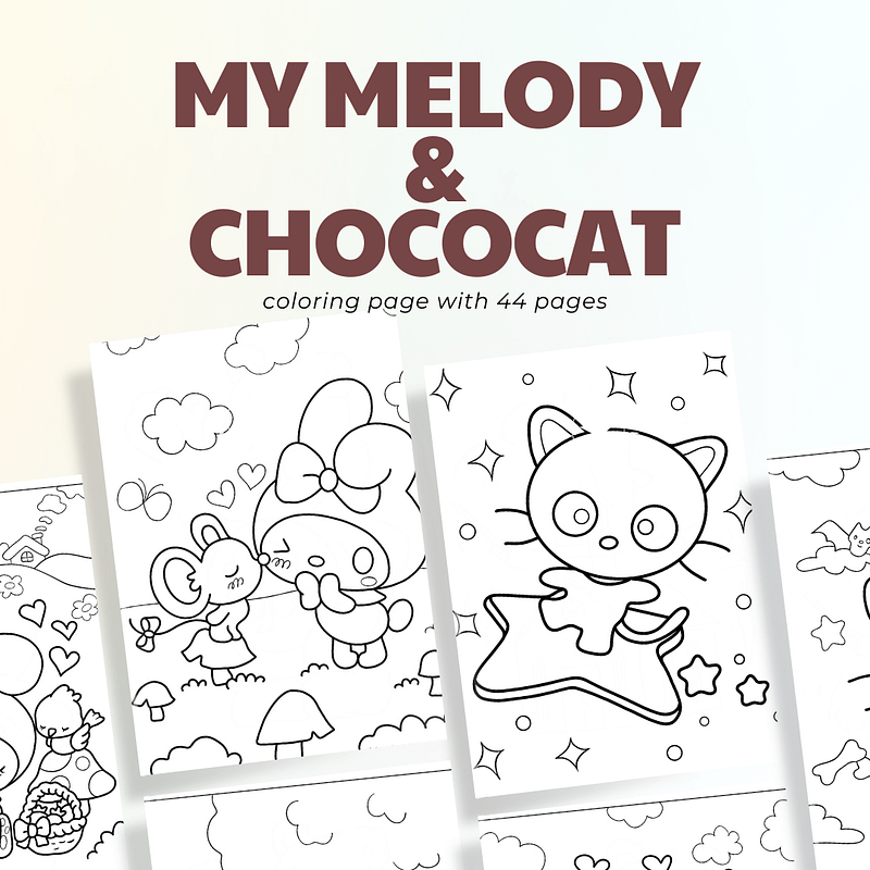 My Melody and Chococat Coloring Page Set! 44 pages