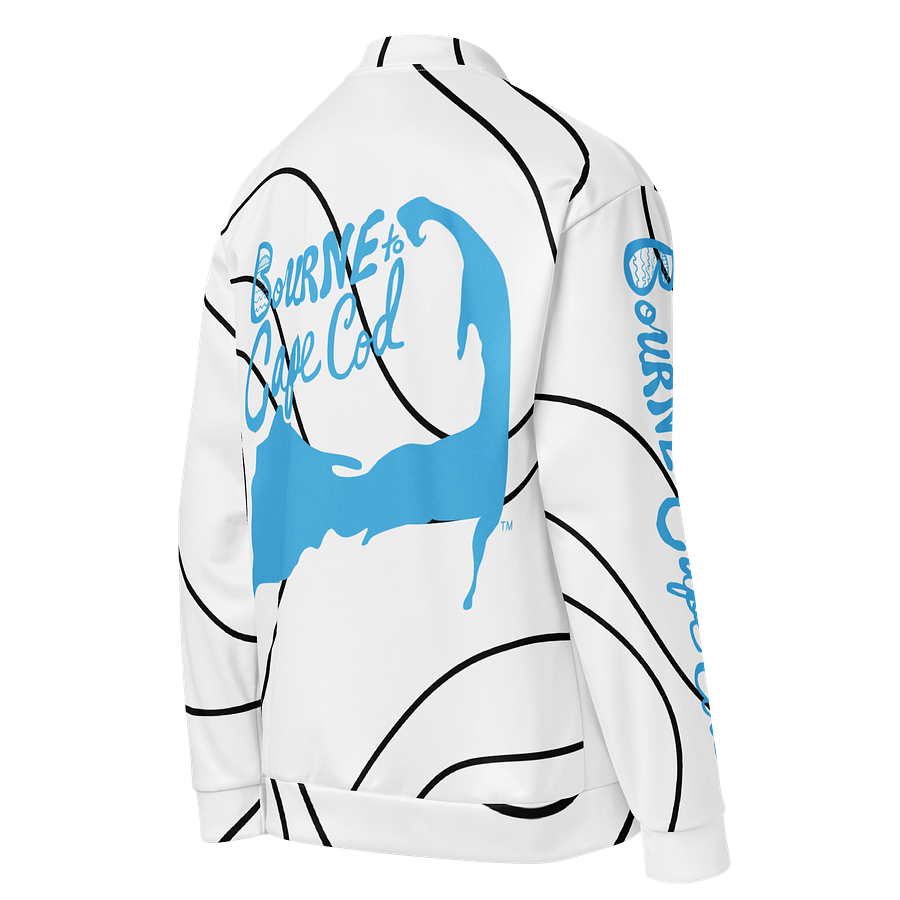 All-Over Print Bomber Jacket | Coastal Cool, City Bold | BOURNE to Cape Cod™ + BRN.2C.C.™ Style | Deep Sky Blue Logos on Tide Currents product image (4)