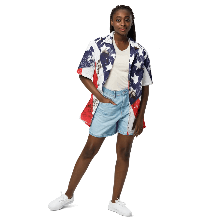 USA Flag Custom Design Button Down Shirt _ CoachShawStudio Streetwear _ Unisex Short Sleeve Shirt product image (8)