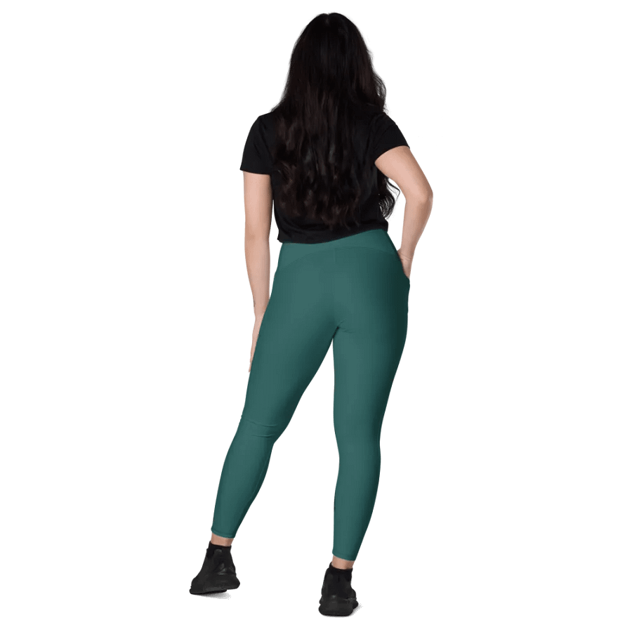 Plain Teal Green Soft Summer Women's High Waisted Premium Crossover Leggings with Pockets by Treasure Pie product image (8)