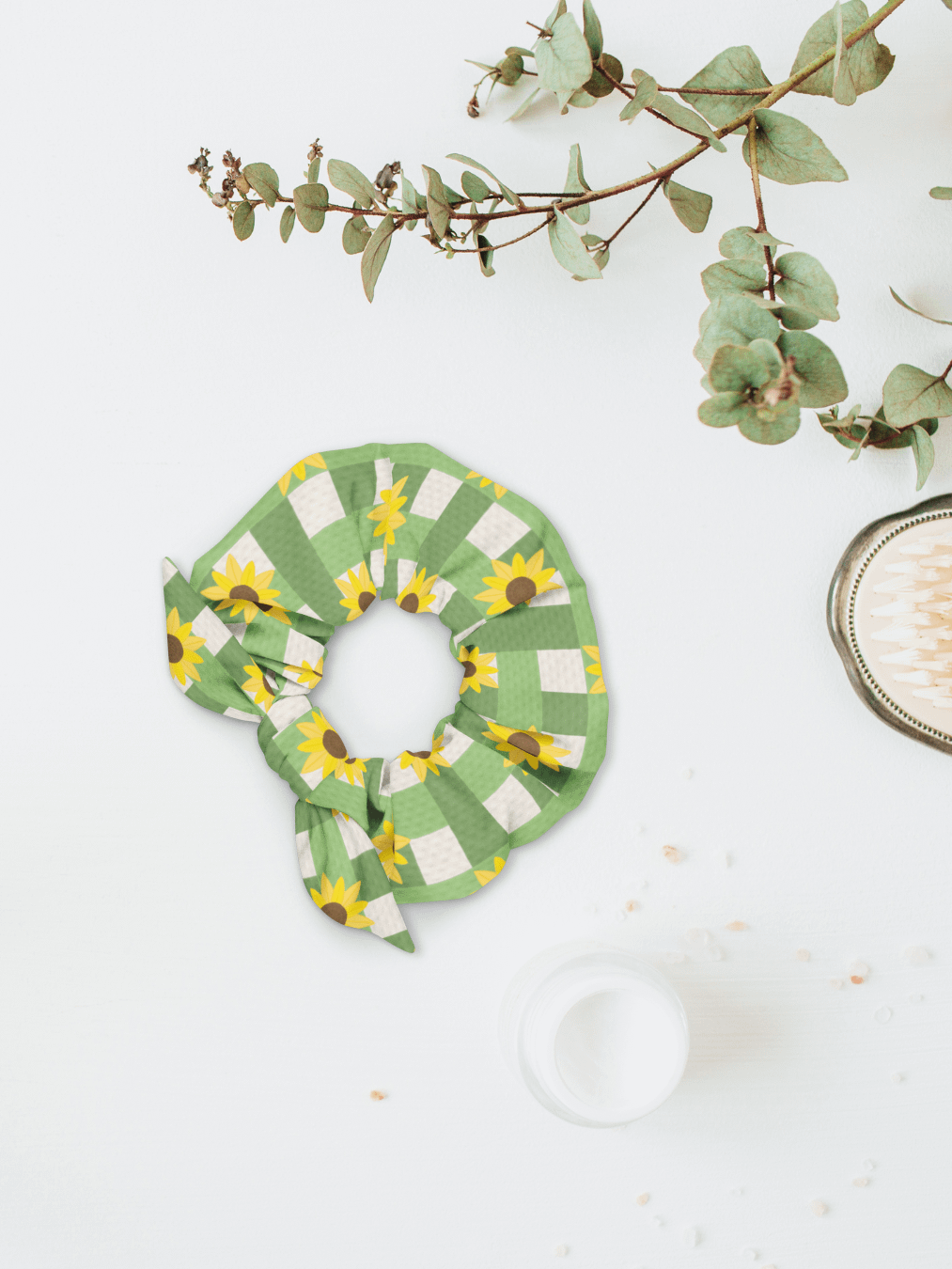 Sunflower Gingham Pattern- Green Background Scrunchie product image (1)