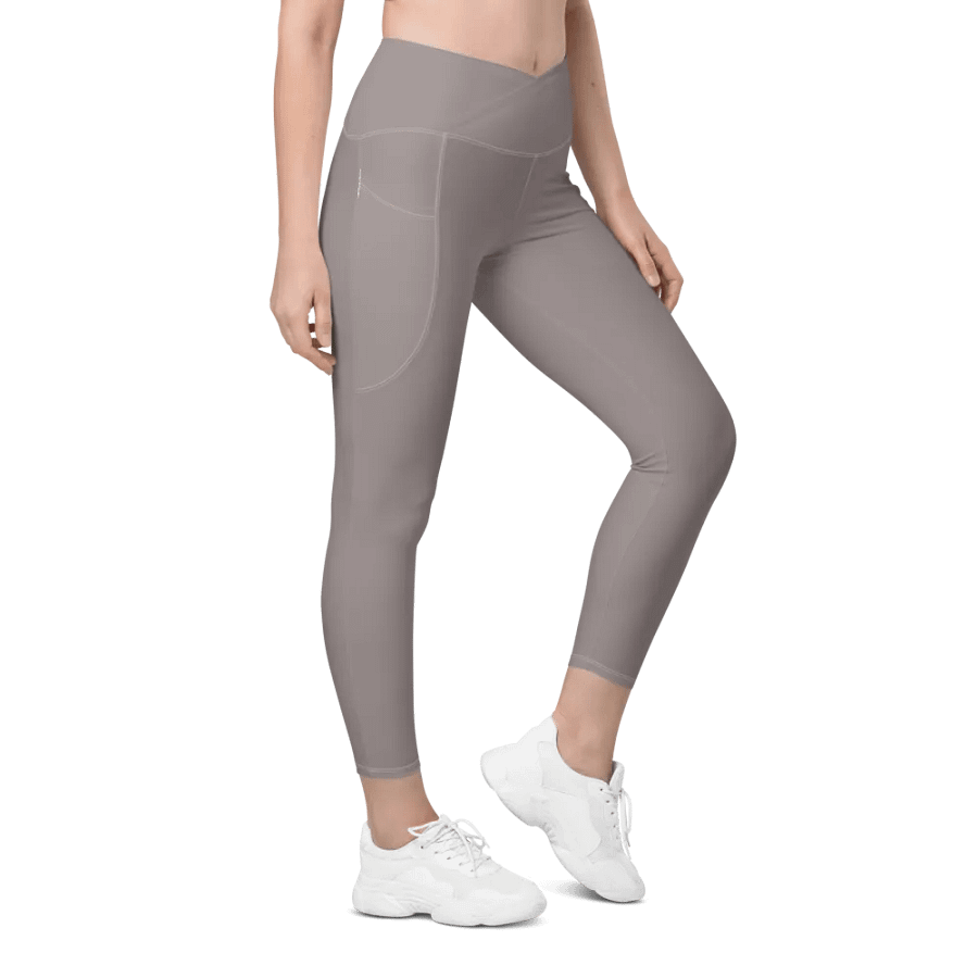 Plain Brownish Gray Light Summer Women's High Waisted Premium Crossover Leggings with Pockets by Treasure Pie product image (1)