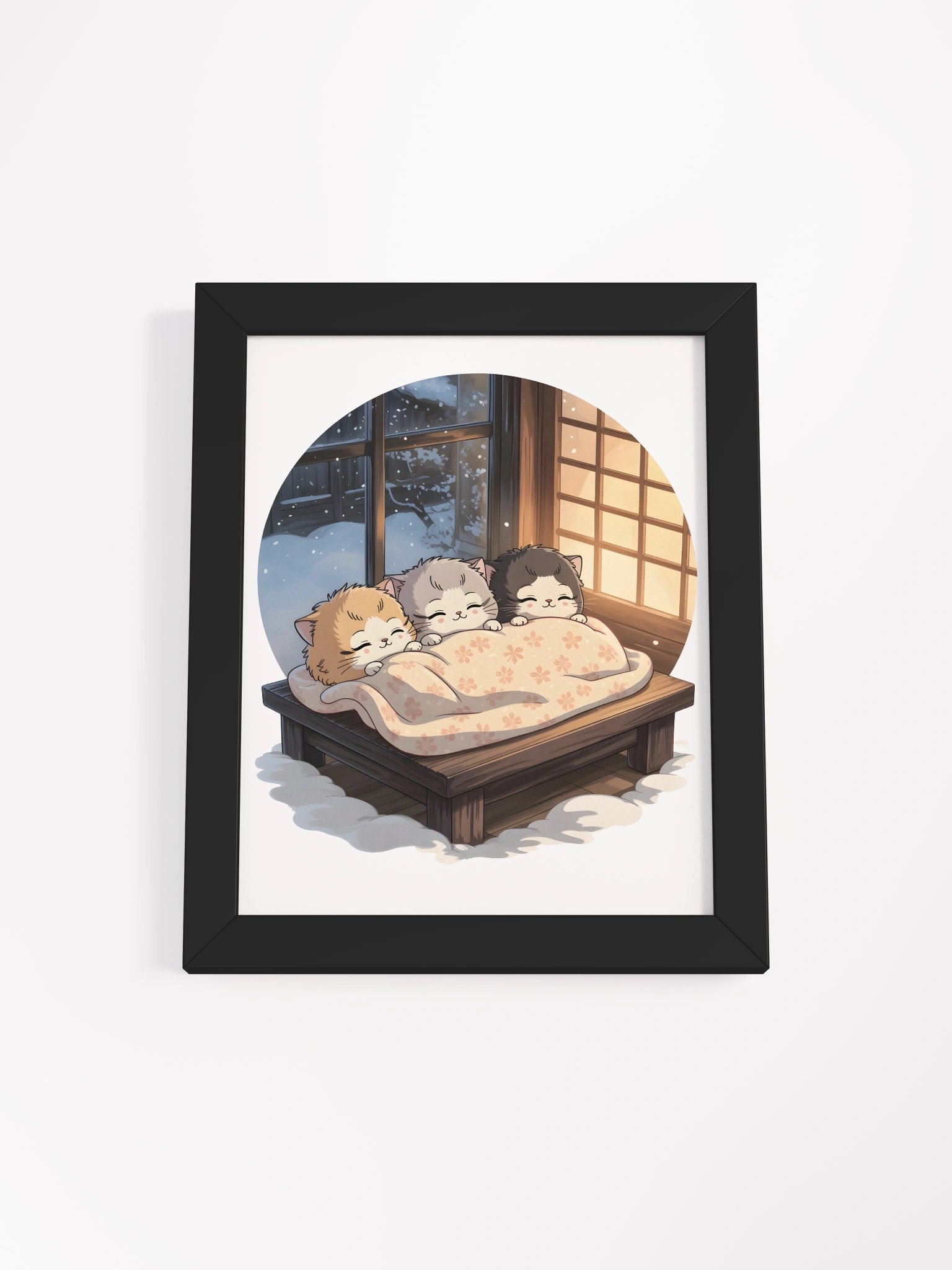 Cozy Winter Kittens Framed Art Print | Japanese Style Snowy Day Wall Decor product image (3)