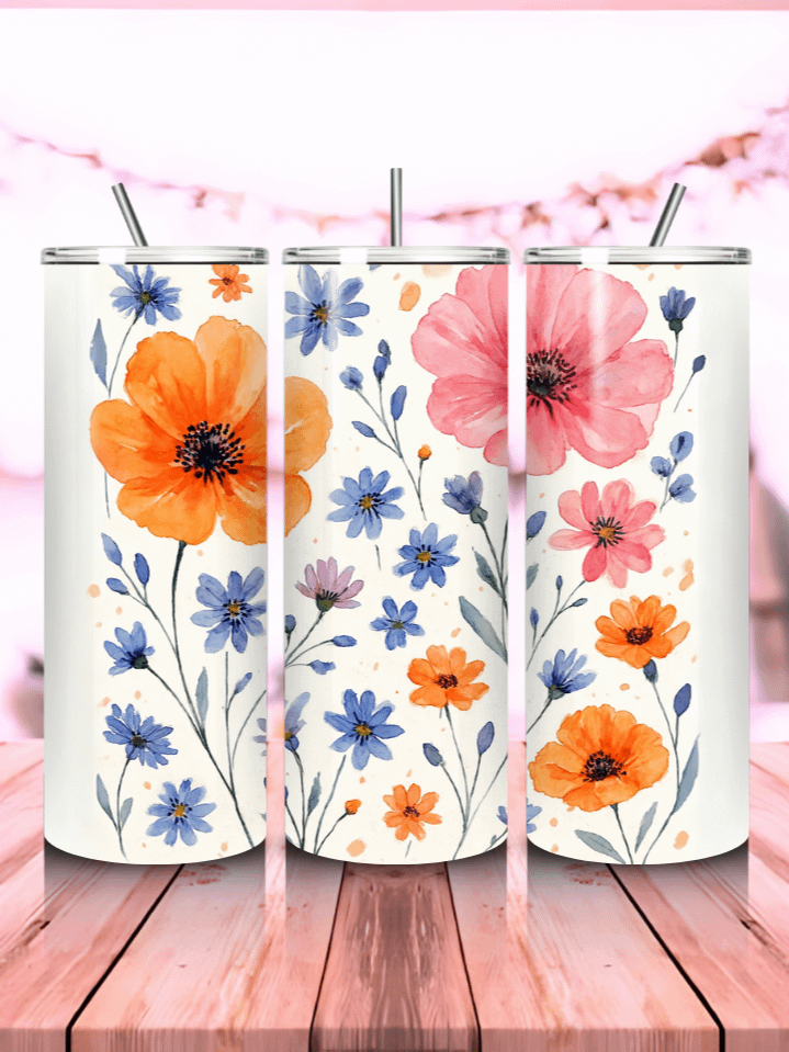 Spring Wildflowers Vibrant Colors Watercolor Tumbler Wrap PNG – 20oz Skinny Sublimation Design with Bright Hand-Painted Floral Artwork – Gift for Spring Lovers – 300 DPI Instant Digital Download product image (1)