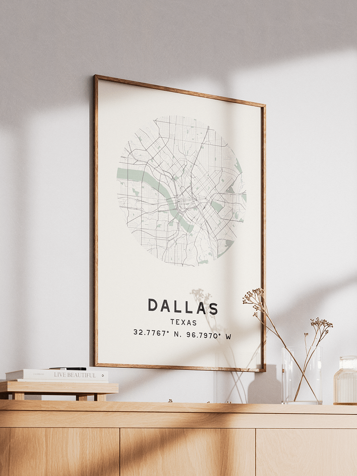 Dallas Street Map Poster – Beige Minimalist Circular City Art product image (2)