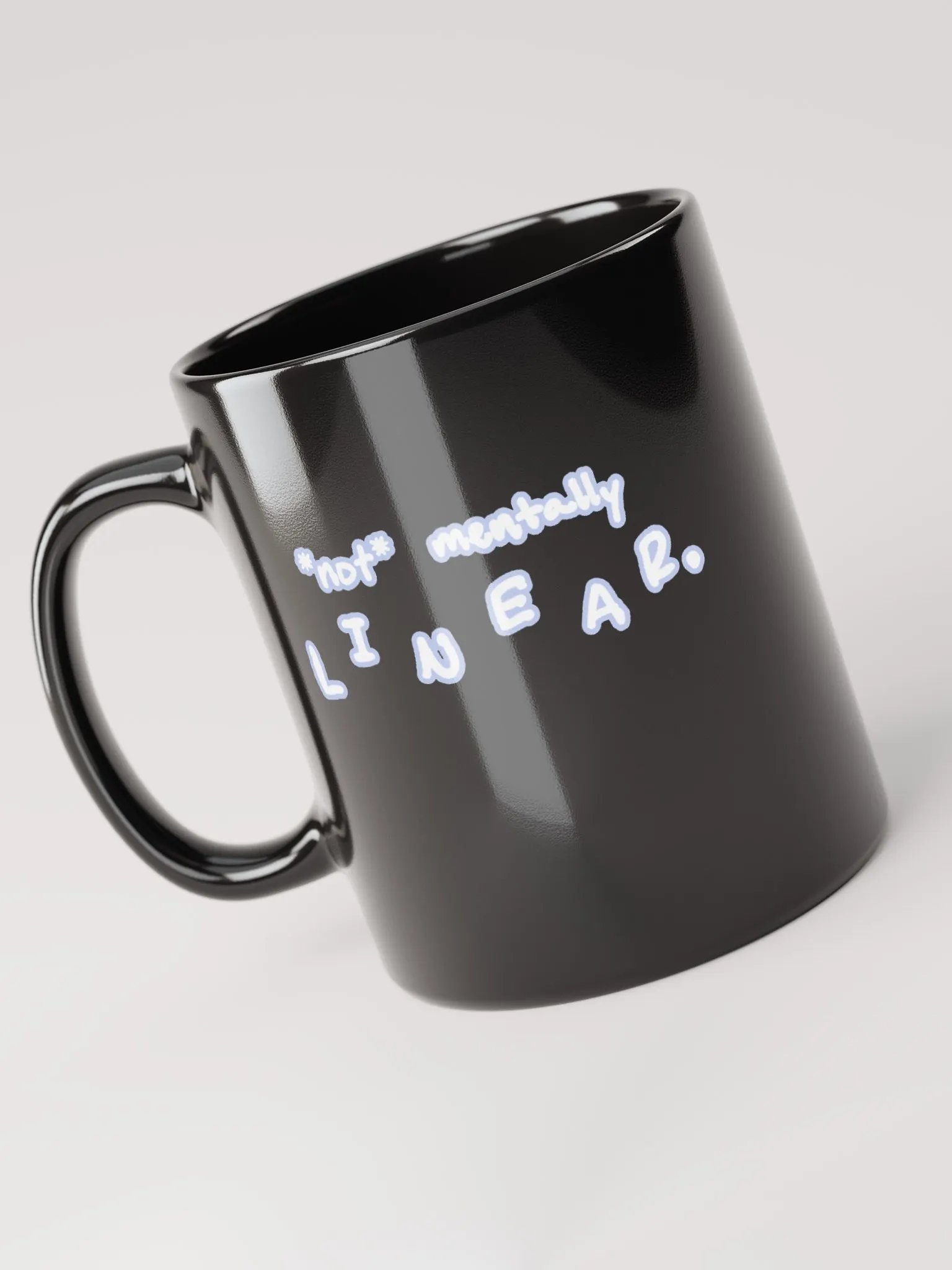 *not* mentally linear (lined design, #BDCAEF) glossy black mug product image (7)