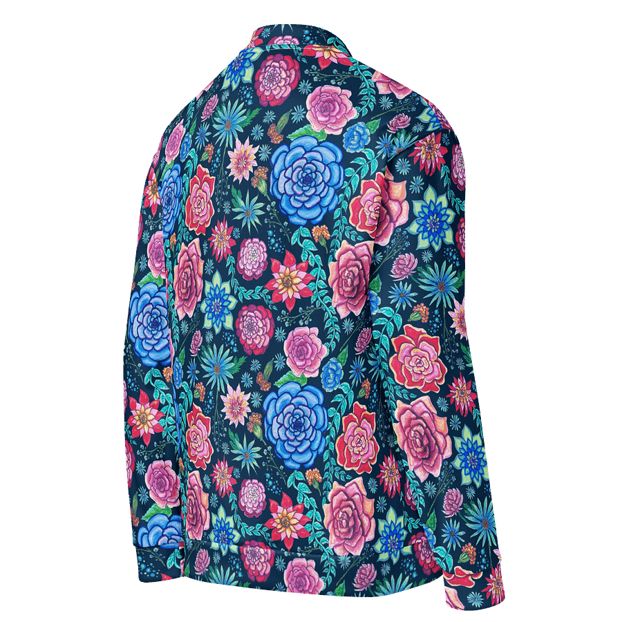 🌸 Bold Blooms, Bold Moves | Pink + Blue on White | Floral Unisex Bomber Jacket | Monique Faella Designs™ product image (4)