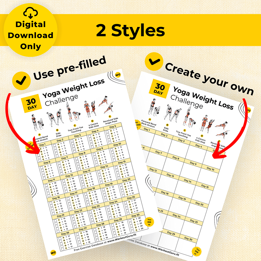 30 Day Yoga Weight Loss Challenge - Printable Workout Tracker product image (3)