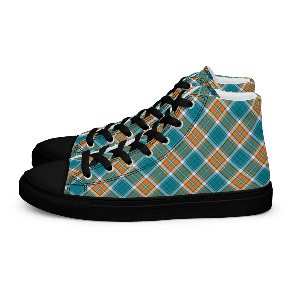 Turquoise and Orange Sporty Plaid Men's High Top Shoes product image (4)