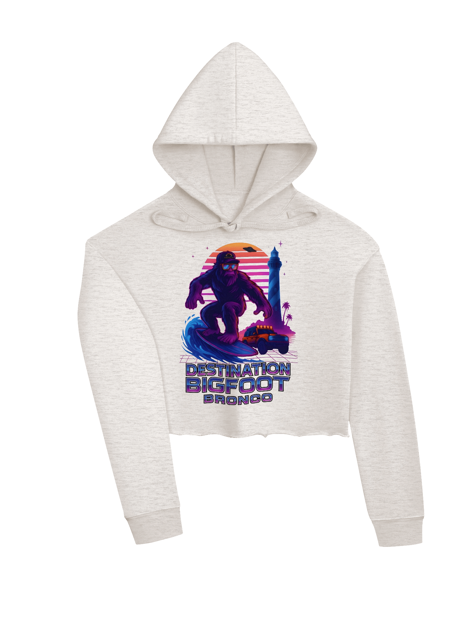 Destination Bigfoot Bronco Synthwave Bella+Canvas Fleece Women's Crop Hoodie (Multiple Colors Available) product image (19)