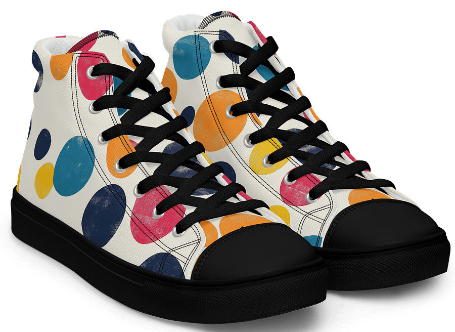 Polka Dot Illusion Vintage Retro Women's High Top Canvas Shoes product image (4)
