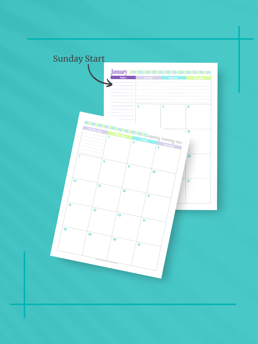 Pretty in Pastel 2026 Calendar - 2 Pages per Month, Sunday Start, Letter Size product image (2)
