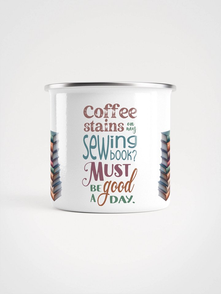 Whimsical Sewing Book Lover's Enamel Mug product image (2)