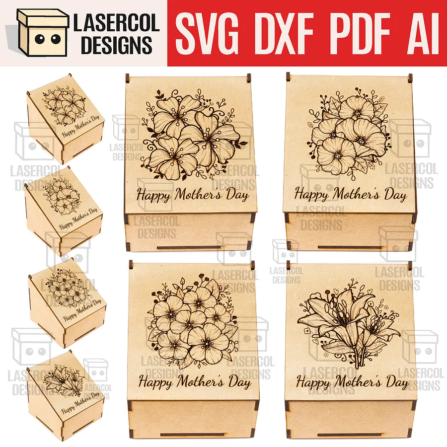 Mother's Day Gift Boxes (2 Sizes, 4 Styles) - Laser Cut Files product image (1)