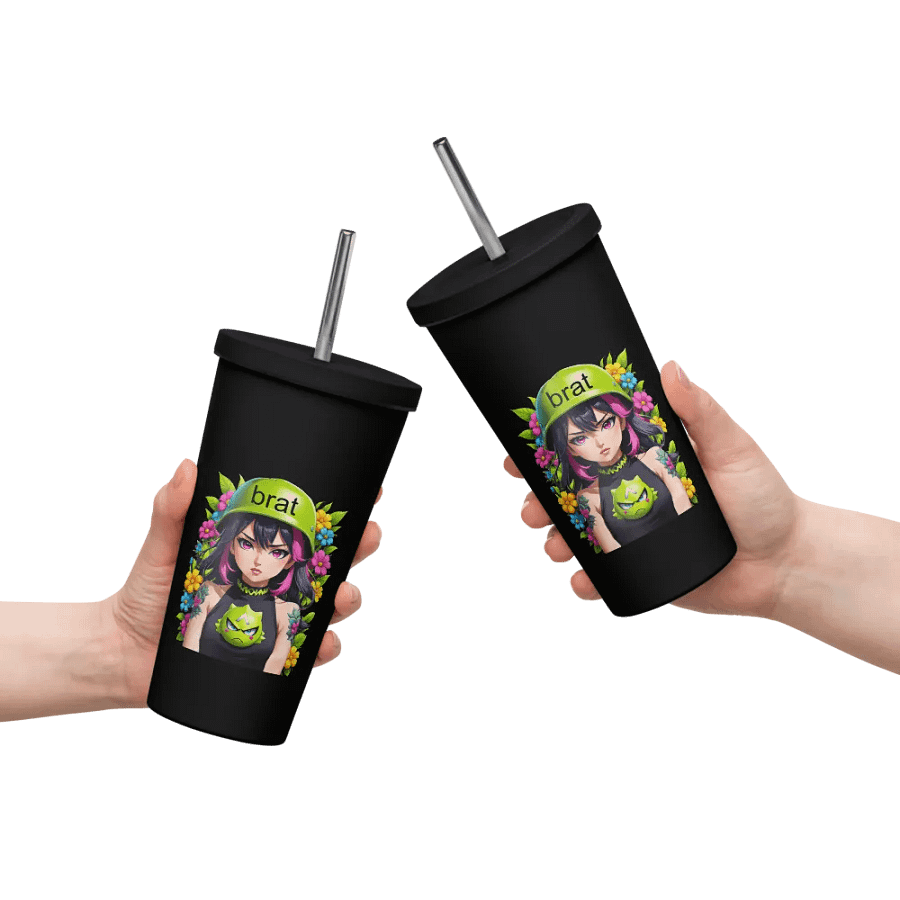 Brat 20 oz Tumbler Cup - Black - Insulated Tumbler with a Straw v6 product image (10)