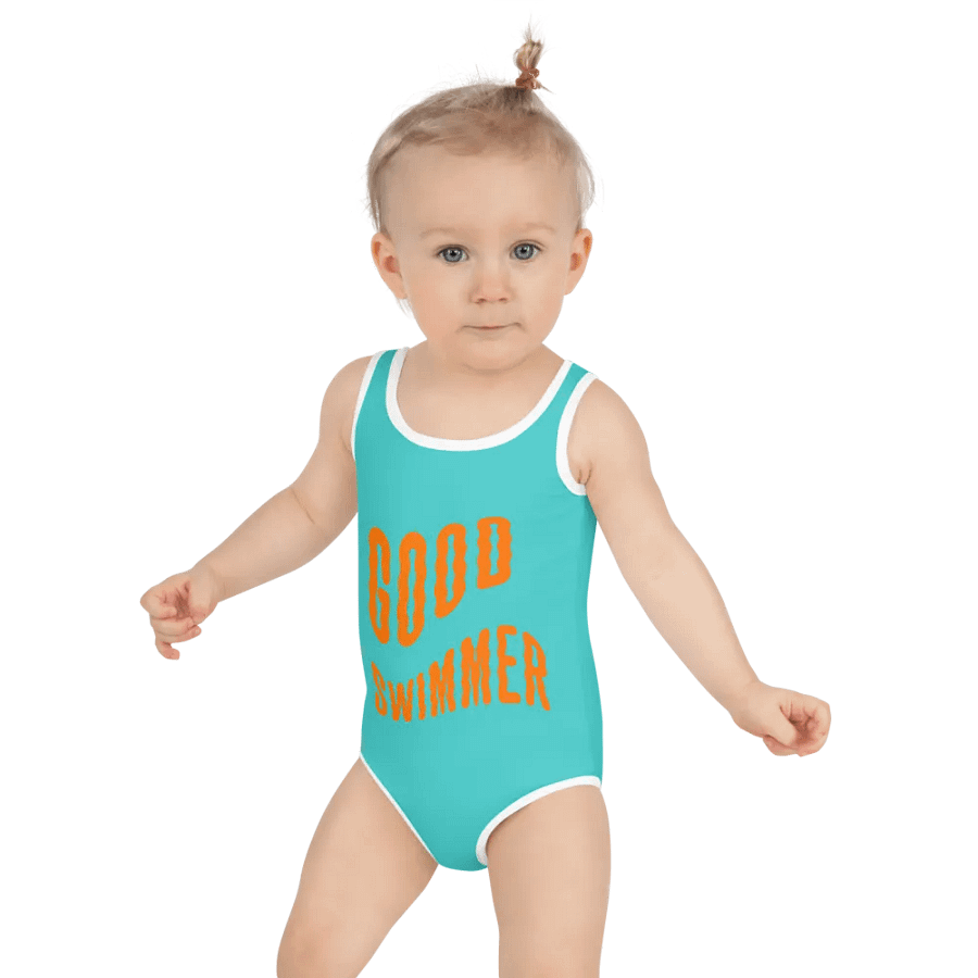 Good Swimmer Orange on Turquoise Kids Swimsuit product image (5)
